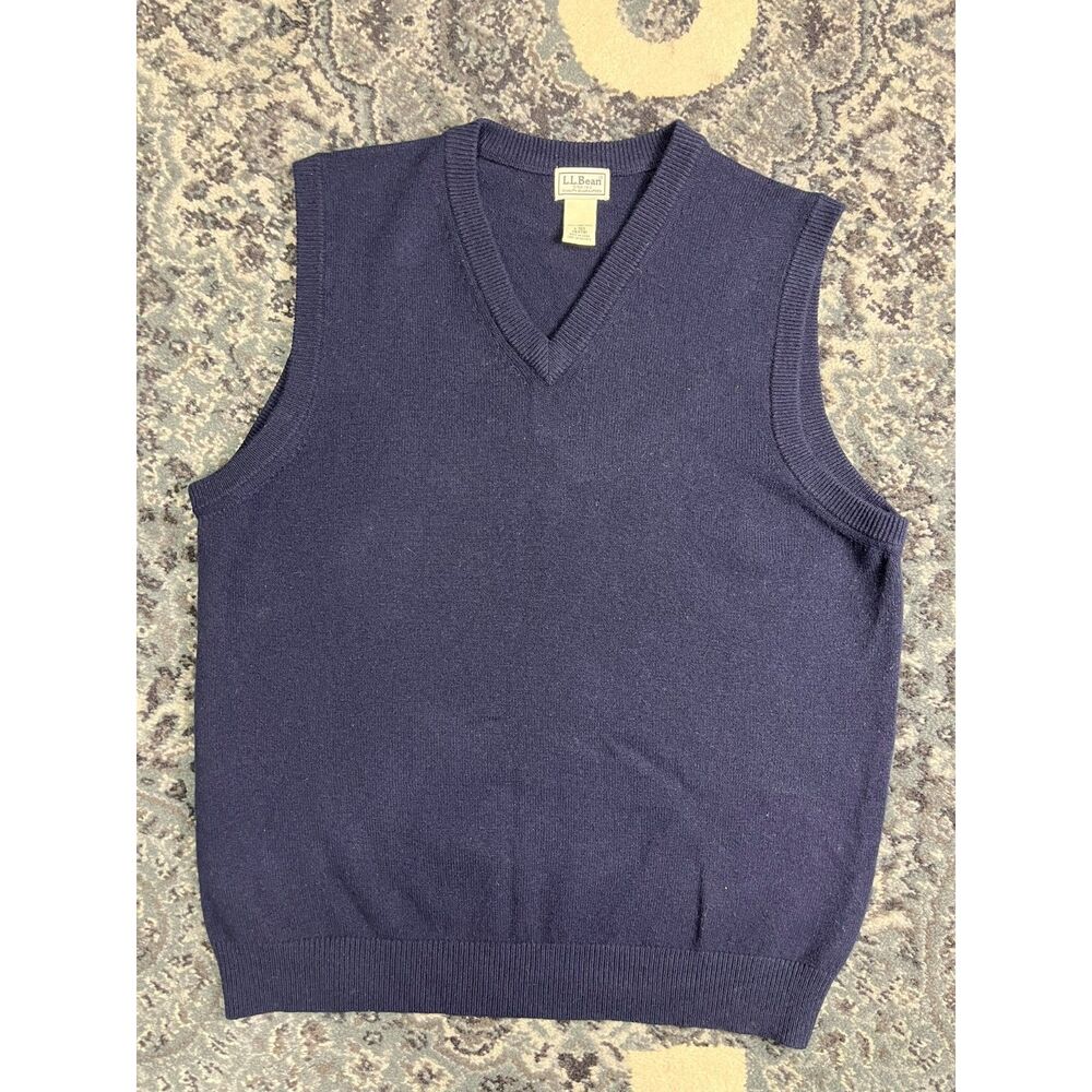 Vintage 90s Men L.L. Bean lambs wool V-neck Sweater Vest Size Large Blue